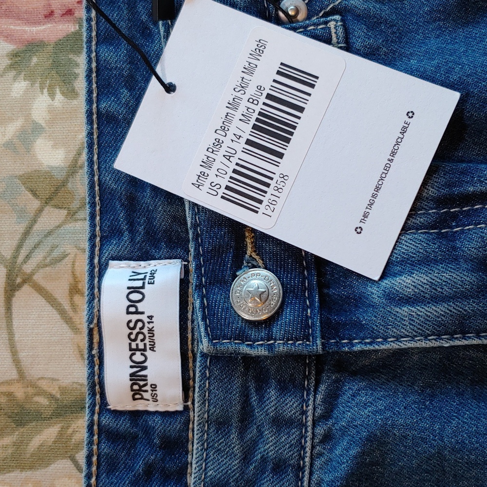 PP-DNM Princess Polly Arrte Mid-Rise Blue Denim Skirt Women's 10 NEW NWT - Picture 13 of 17